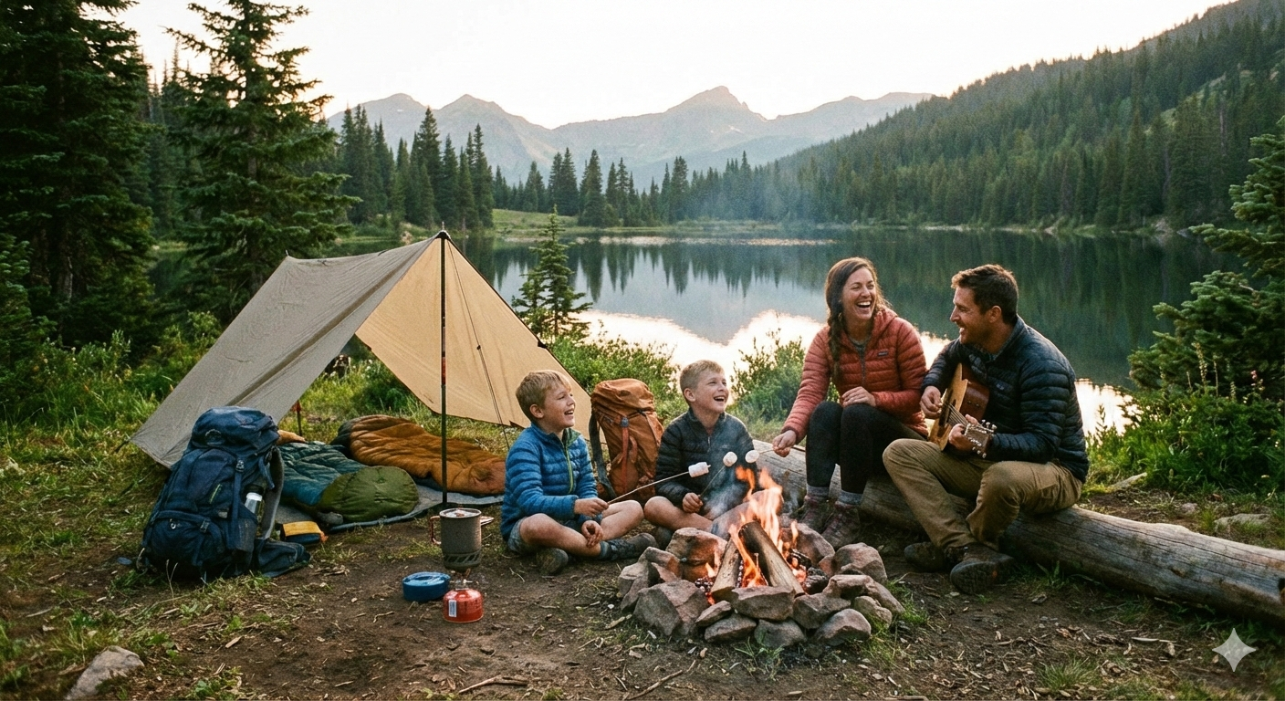 キャンプ家族画像